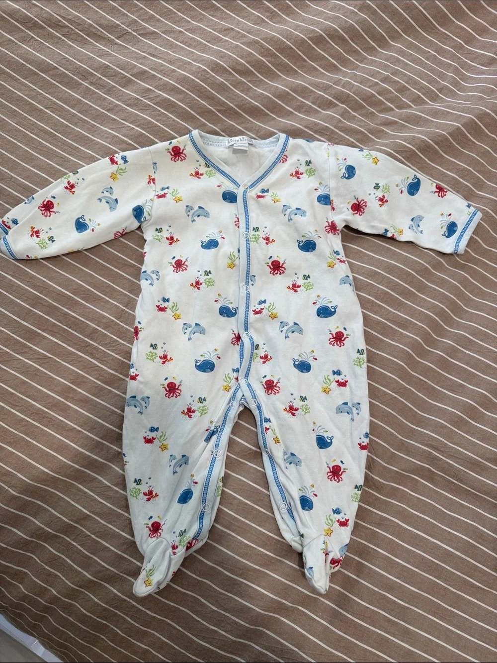 Kissy Kissy White Footed One-Piece with Blue & Red Ocean Motif